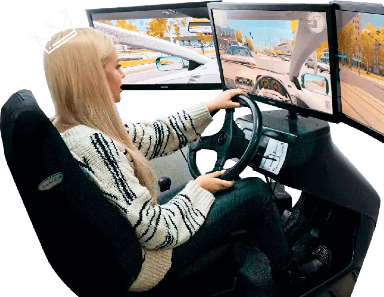 студент обучается на автосимуляторе