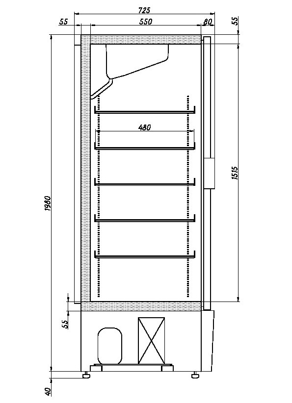 Шкаф Ариада / Ariada с глухими дверями РАПСОДИЯ R 700LХ НЕРЖАВЕЮЩАЯ СТАЛЬ чертёж