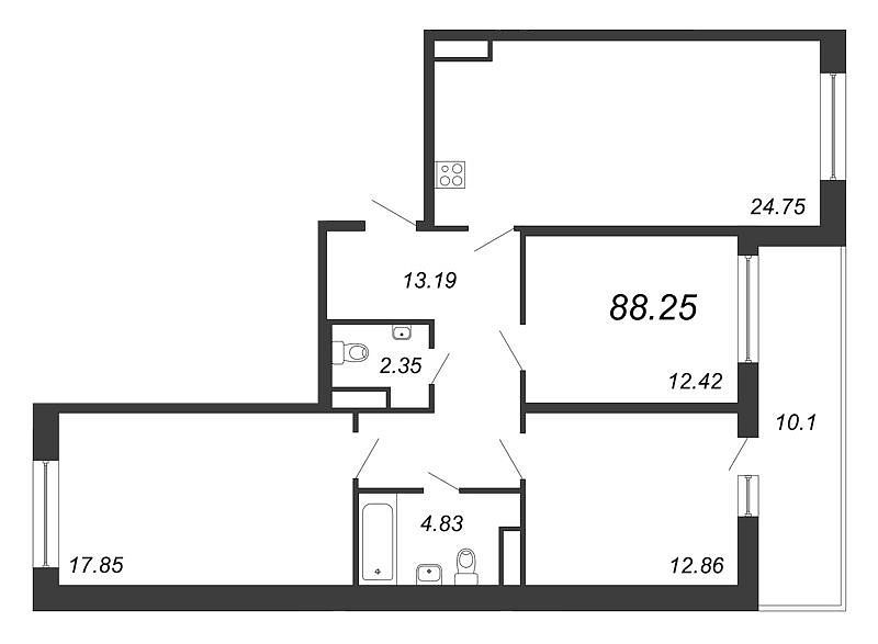 Кв 93. ЖК Притяжение 4 комнаты планировка. Большой Сампсониевский 4-6 планировка 7 этаж 97,2 кв.м.