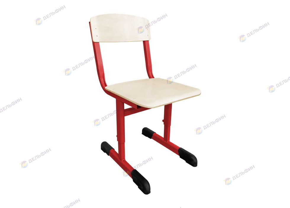 Школьный стул регулируемый гнутоклееная фанера бесцветный лак каркас красный
