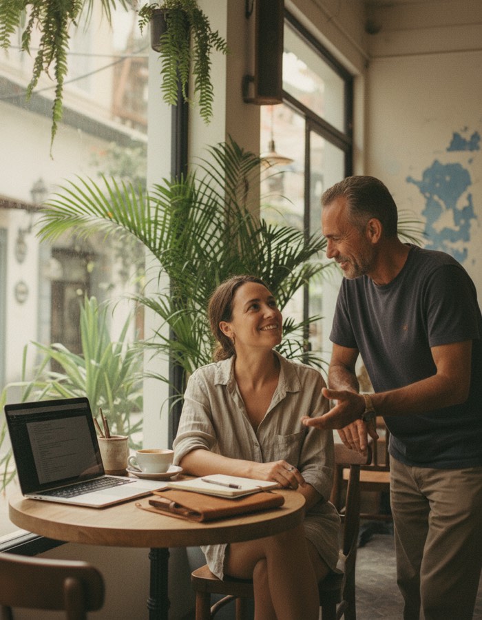 Digital nomad в кафе за границей