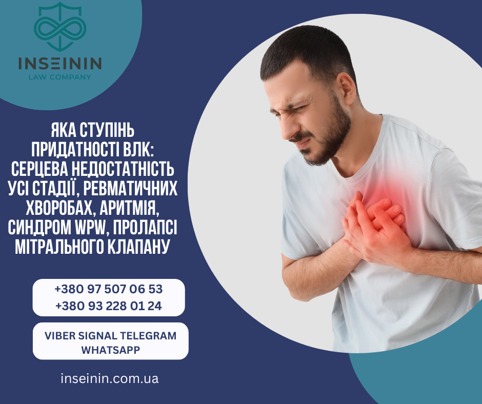 Яка ступінь придатності ВЛК: серцева недостатність усі стадії, ревматичних хворобах, аритмія, синдром WPW, пролапсі мітрального клапану
