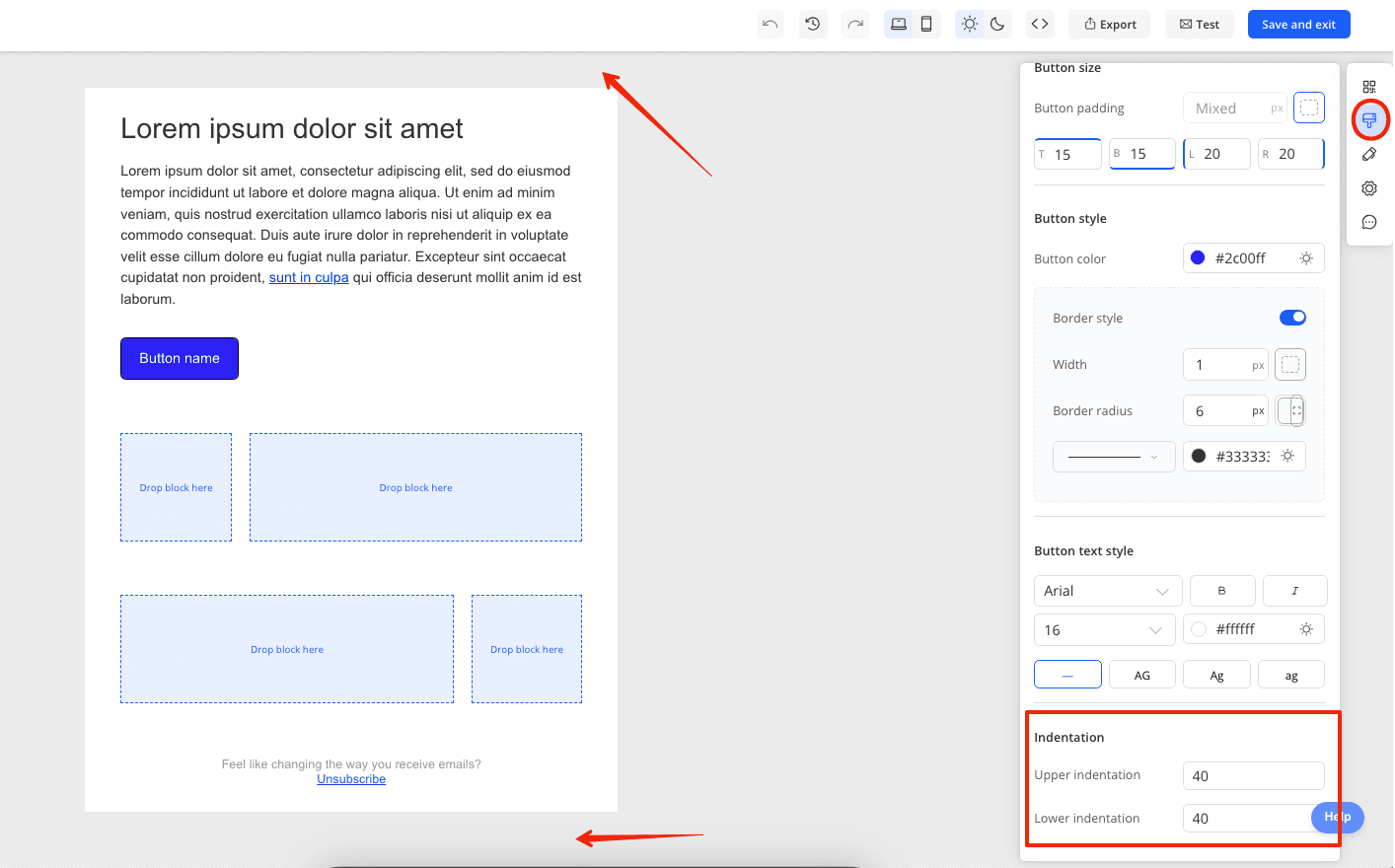 Setting up indentations for email