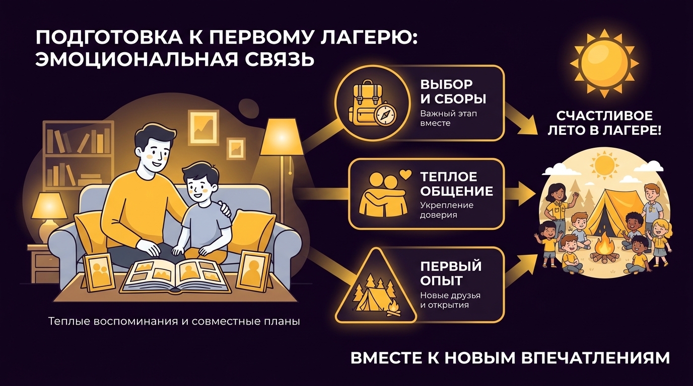 Родитель и ребенок вместе рассматривают фотографии лагеря