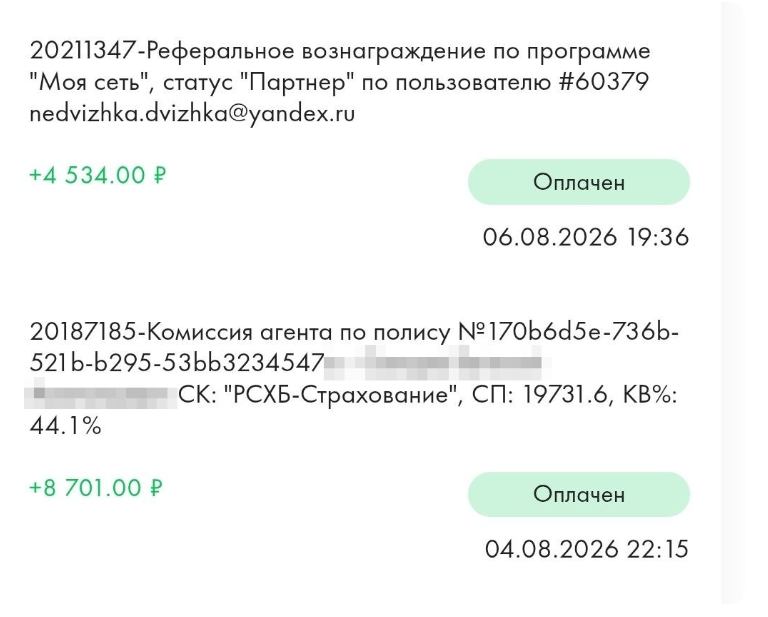 Выплата Марии: реферальное вознаграждение 7 705 ₽