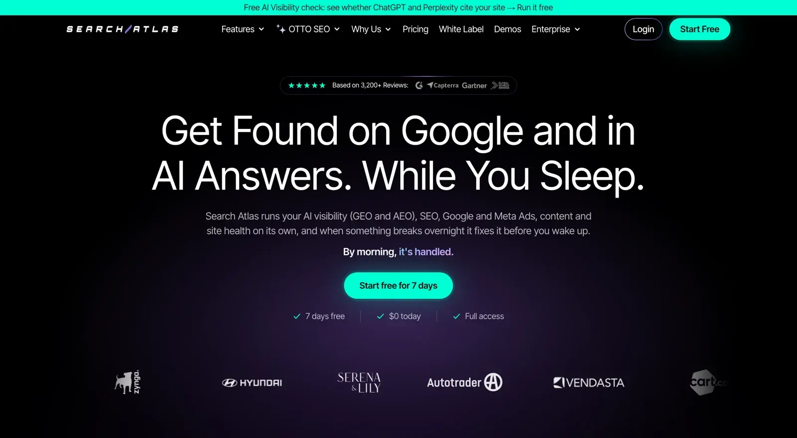 Search Atlas homepage with White Label in the main menu