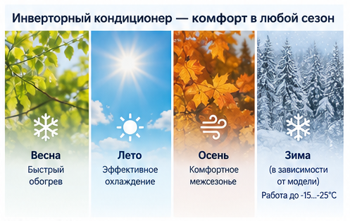 Работа инверторного кондиционера в разные сезоны