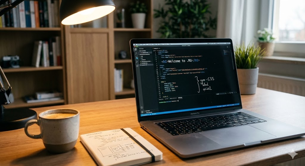 Современное рабочее место веб-разработчика, работающего над сайтом 