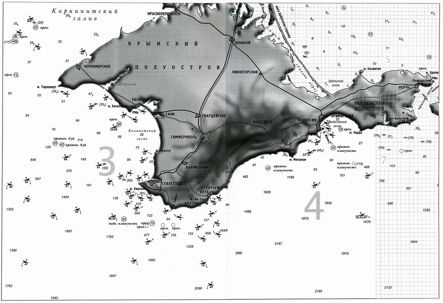 Карта затонувших кораблей. Карта затонувших кораблей Крыма. Карта затонувших кораблей у берегов Крыма. Карта глубин побережья Крыма. Карта затопленных кораблей Крым.