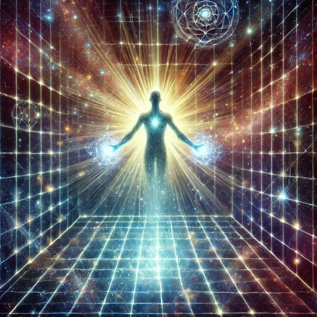 figura che si libera dalla rete della Matrix.