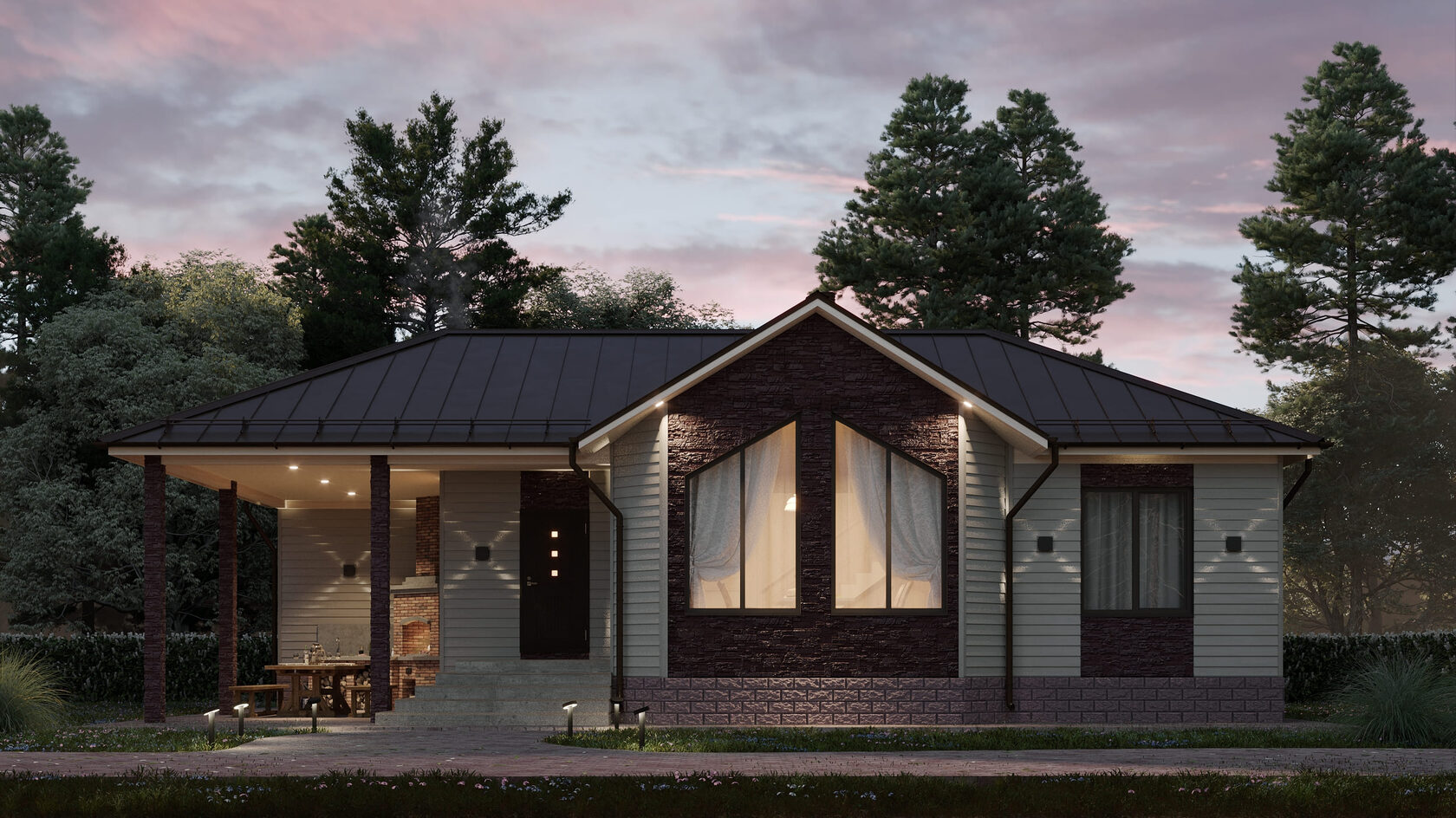 Компактная планировка одноэтажного каркасного дома