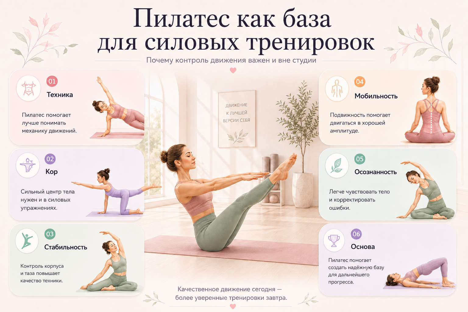 Пилатес как база для силовых тренировок: техника, кор, стабильность и мобильность