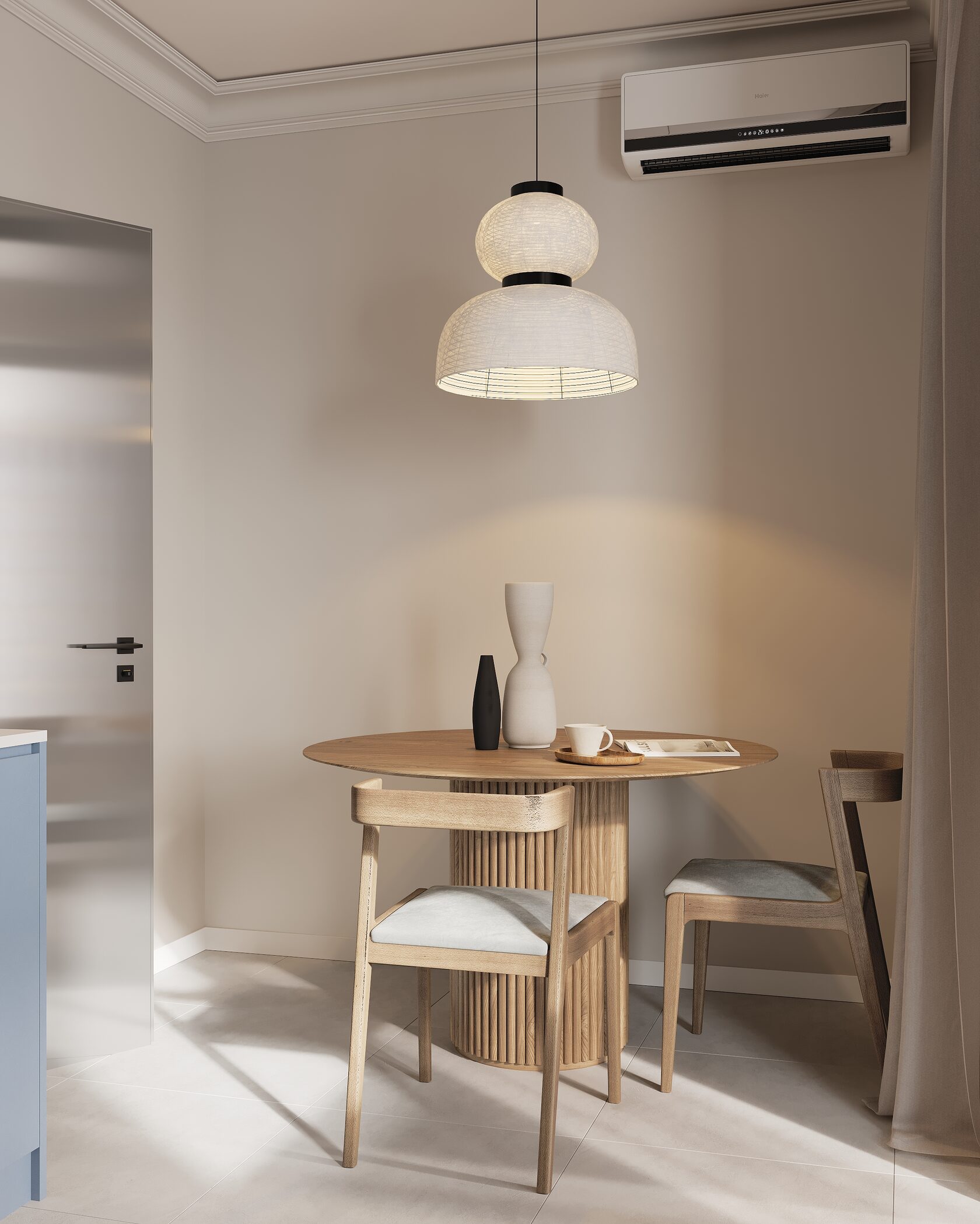 обеденный деревянный стол в интерьере 