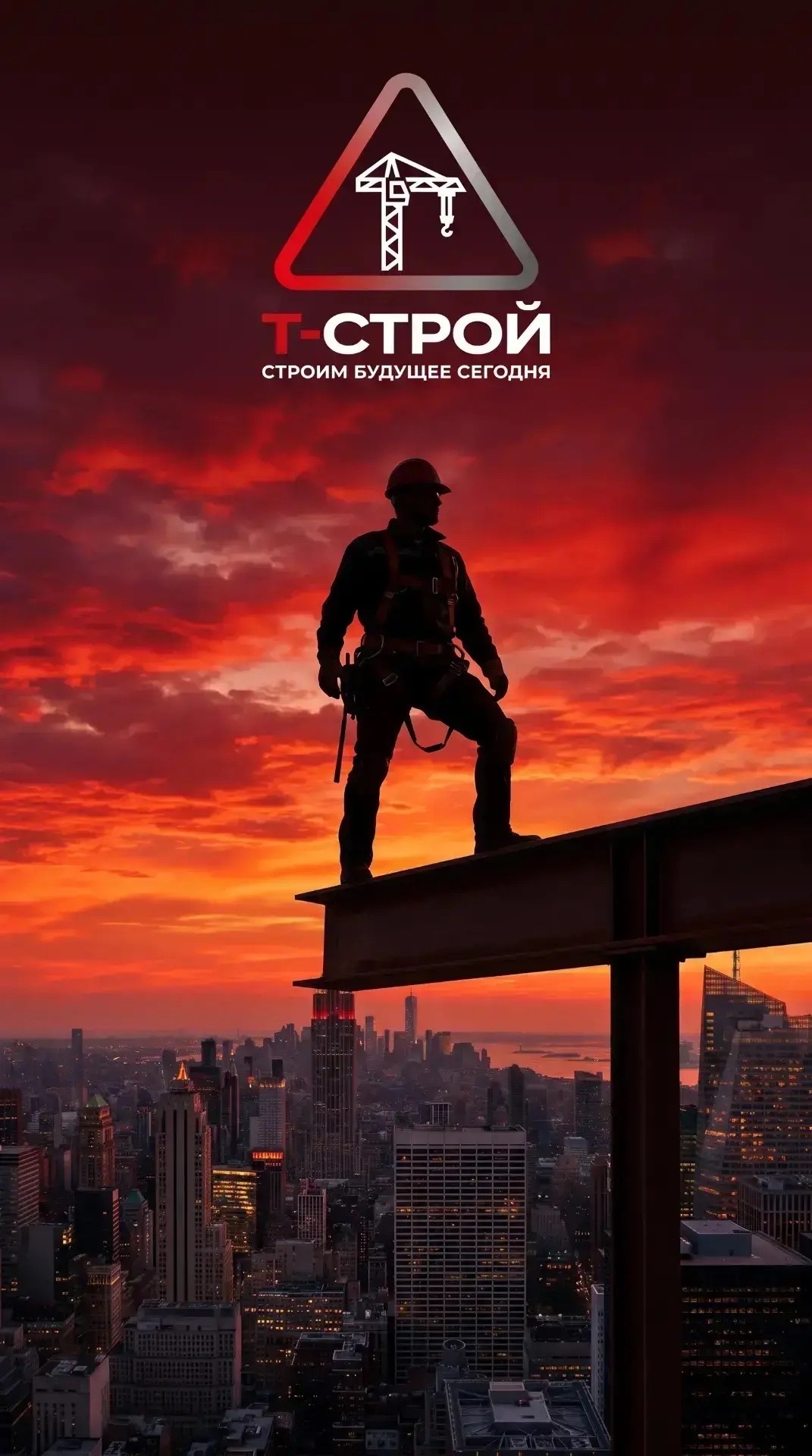 Строитель на стальной балке Москва-Сити