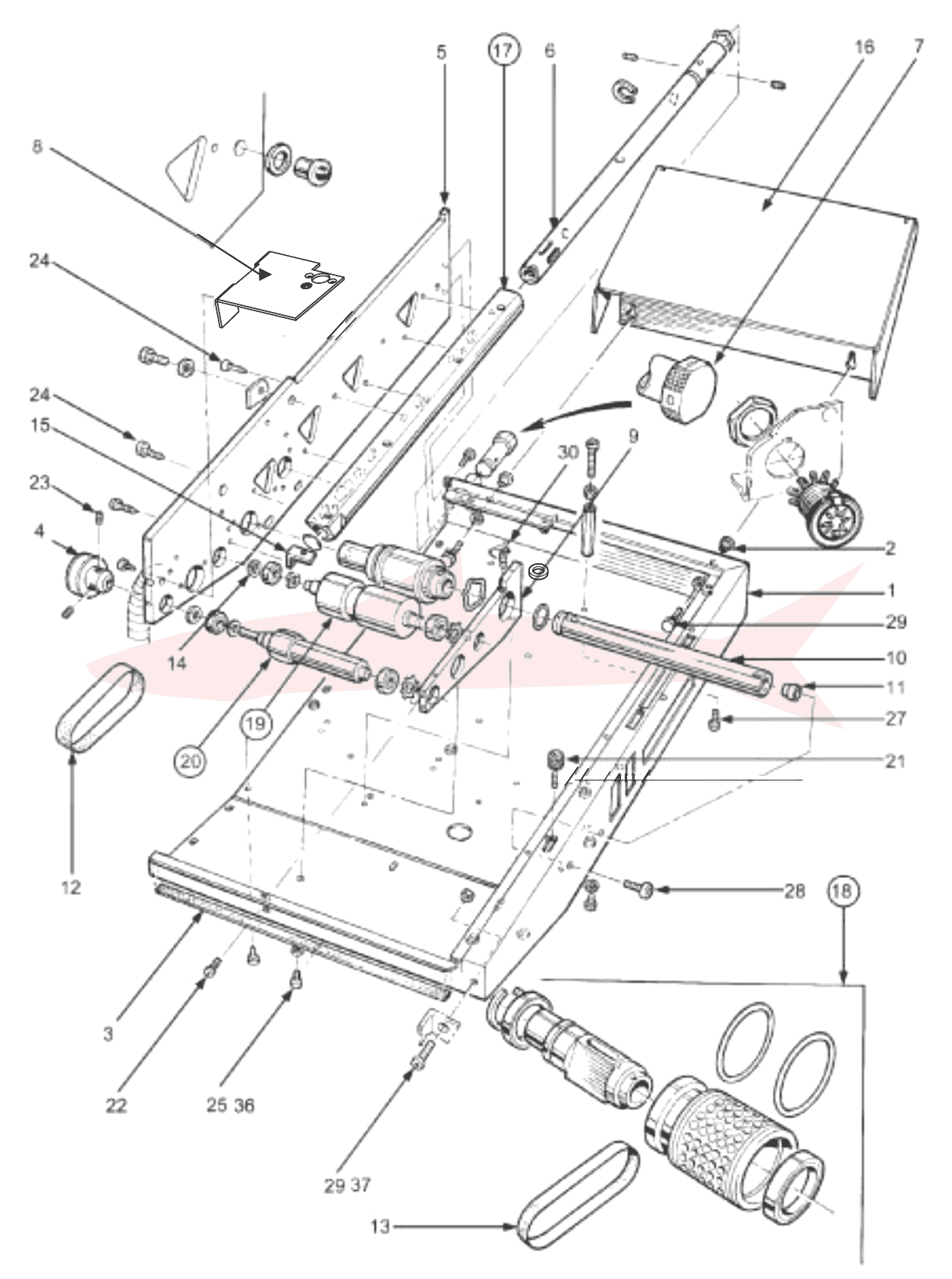 Morgana Documaster 7-03-04 Feed Bed Assembly — схема деталей, 1–30