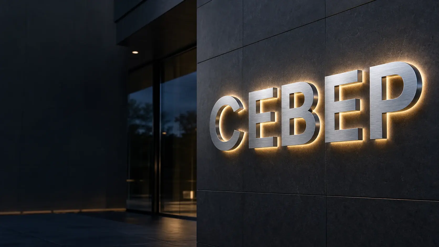 3D-рендер букв СЕВЕР из шлифованной нержавейки на каменном фасаде