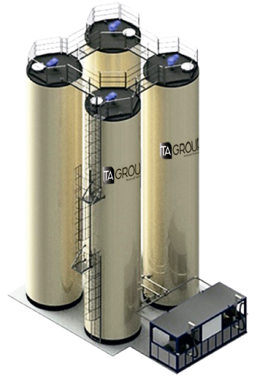 Резервуары вертикальные 400 тонн стальные: благодаря вертикальному расположению резервуаров площадь контакта битумных материалов с воздухом минимизируется, как и окисление продукта, что особенно важно при хранении ПМБ (ПБВ)