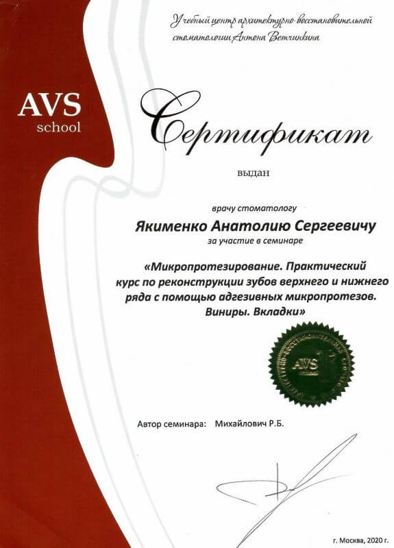 «Микропротезирование. Практический курс по реконструкции зубов верхнего и нижнего ряда с помощью адгезивных микропротезов. Виниры. Вкладки» — Михайлович Р. Б., AVS School, Москва, 2020