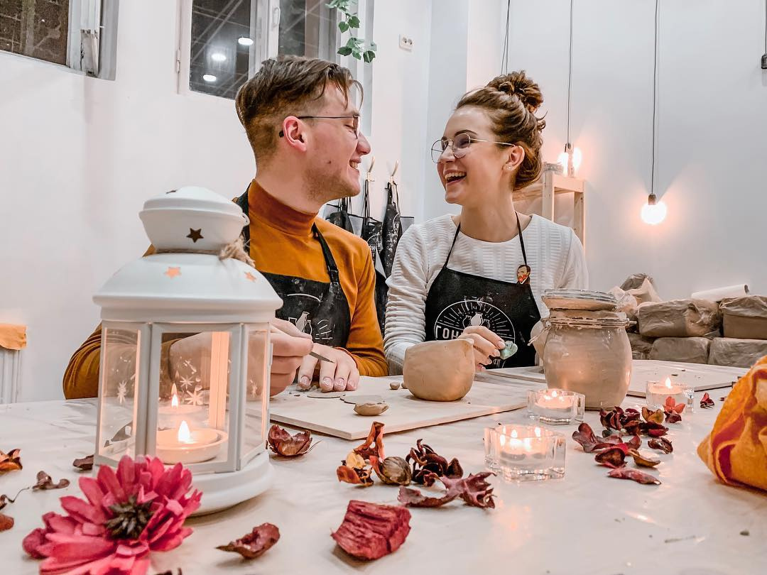 Private gender reveal for two at a pottery studio