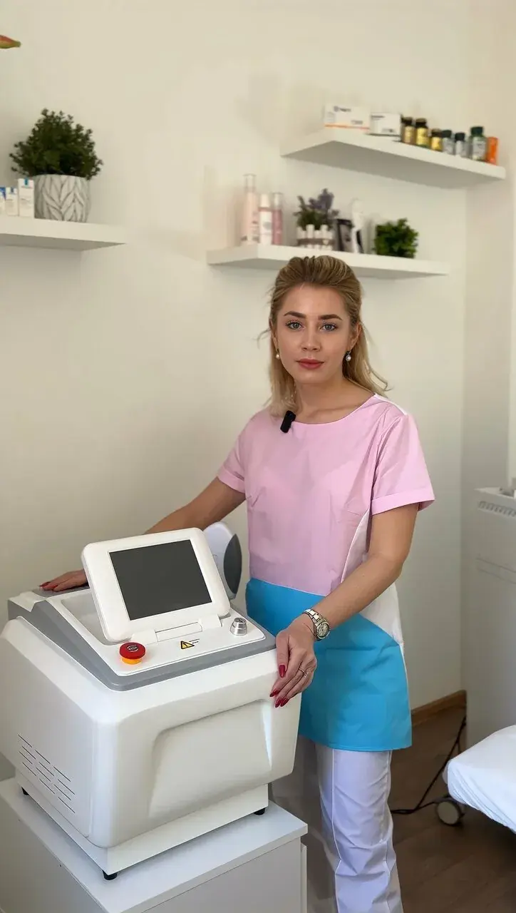 Врач-косметолог Алиса Черезова у аппарата HAR-G08 в кабинете студии «Между Нами»