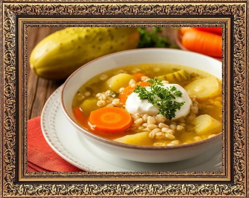 рассольник со свининой и перловкой