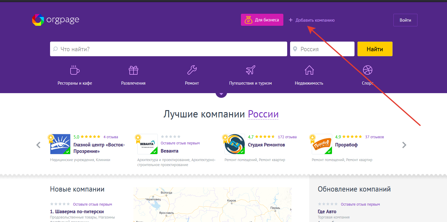Добавление сайта в каталог организаций 