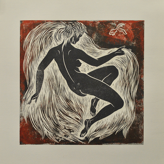 engraving linocut Nude