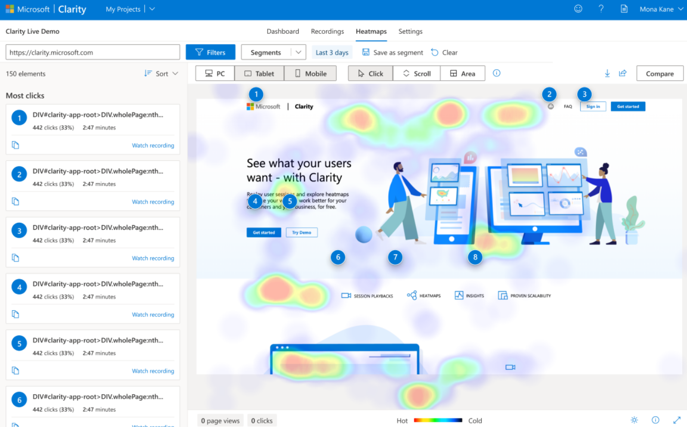 Microsoft Clarity heatmaps