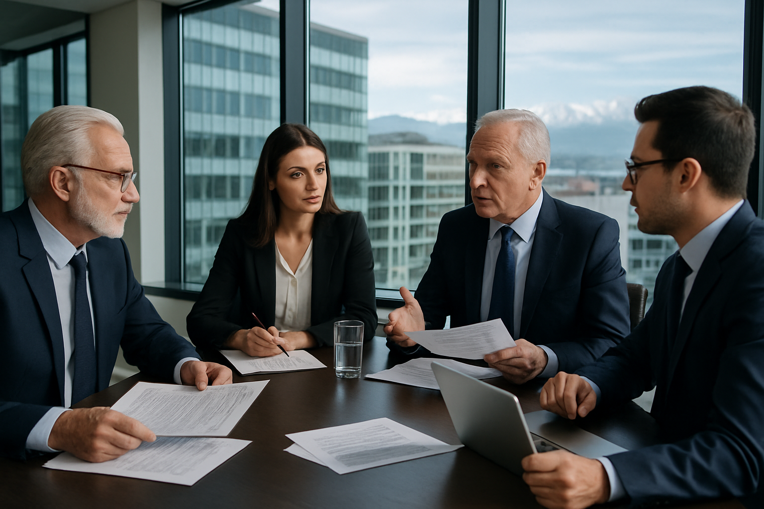 Réunion de conseil d’administration en Suisse avec des documents légaux sur la table
