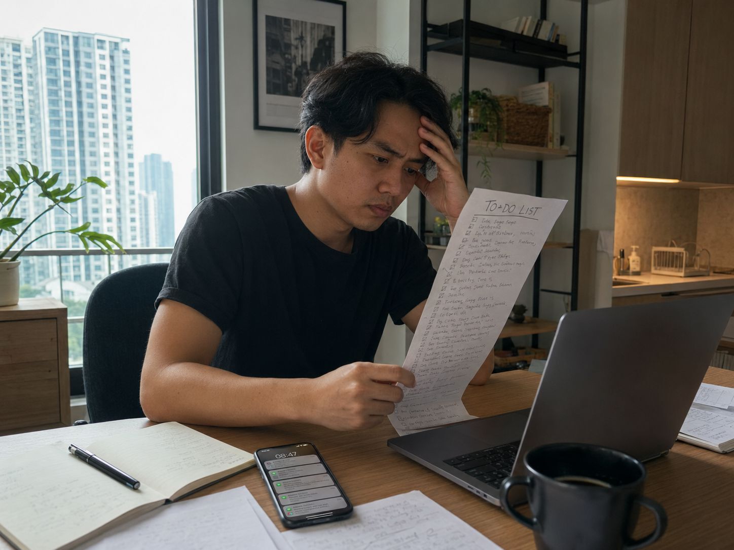 orang Indonesia stres melihat to-do list panjang di meja kerja
