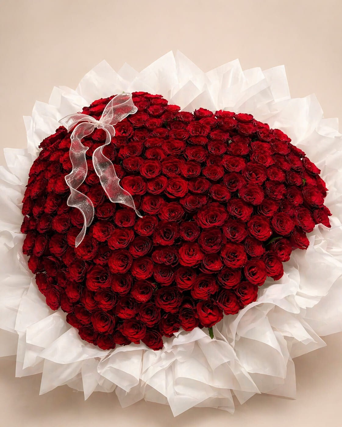 Luxury red rose bouquet with white wrapping for flower delivery in Rabat Morocco