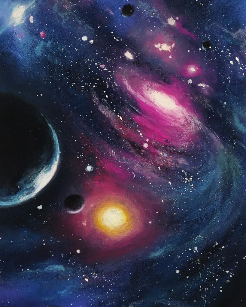 Космос пастелью. Картина космос. Космическая живопись. Вселенная для детей.