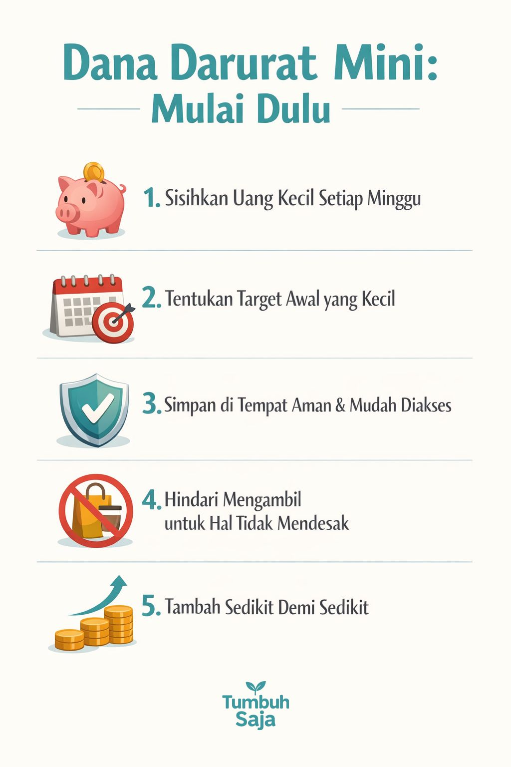 Infografik langkah membangun dana darurat mini secara bertahap untuk anak muda