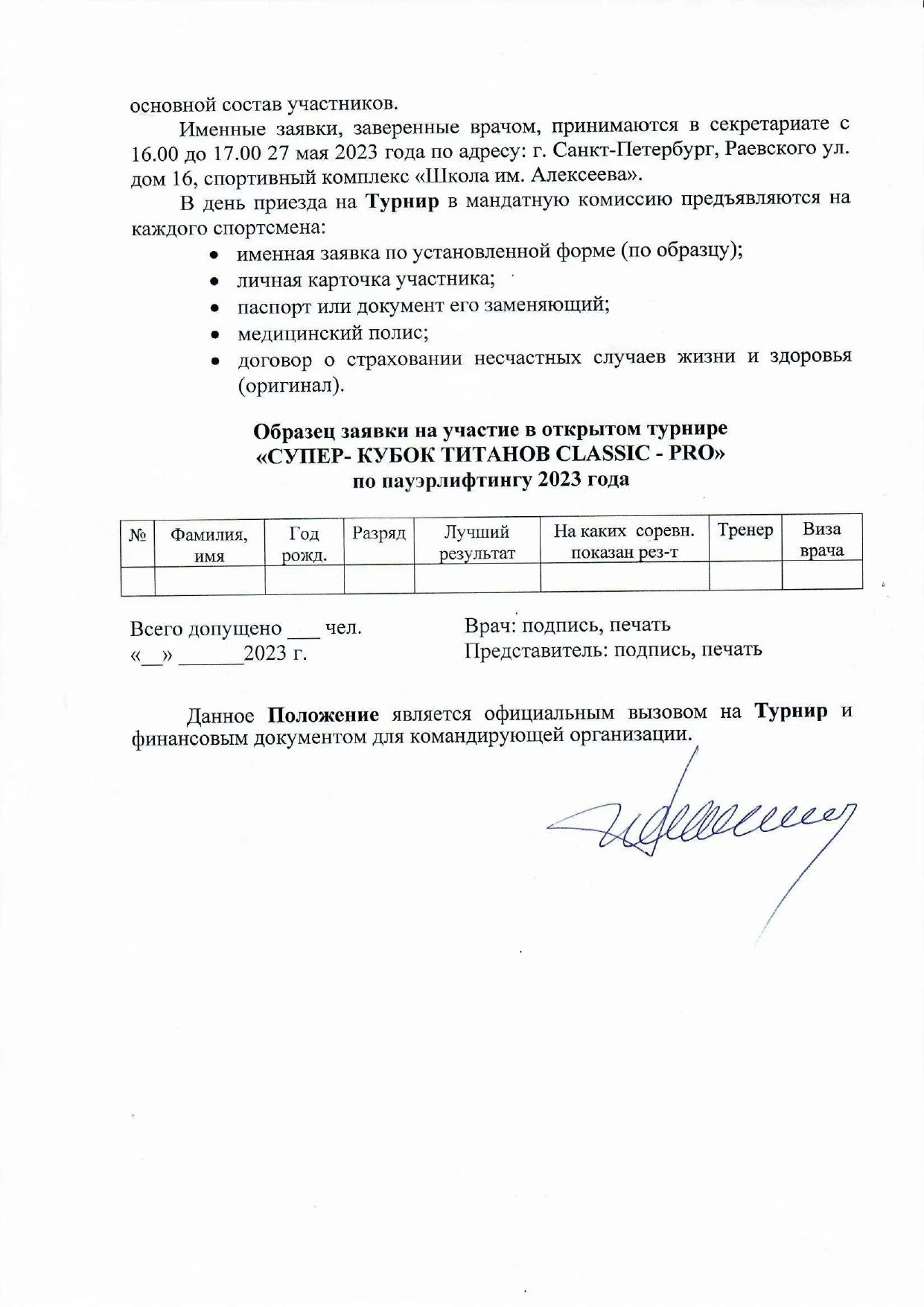 Положение о Турнире Супер-кубок Титанов 2023