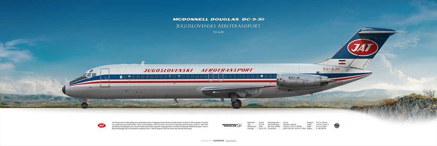 Художественный постер DC-9-30 сбоку. Aviaposter