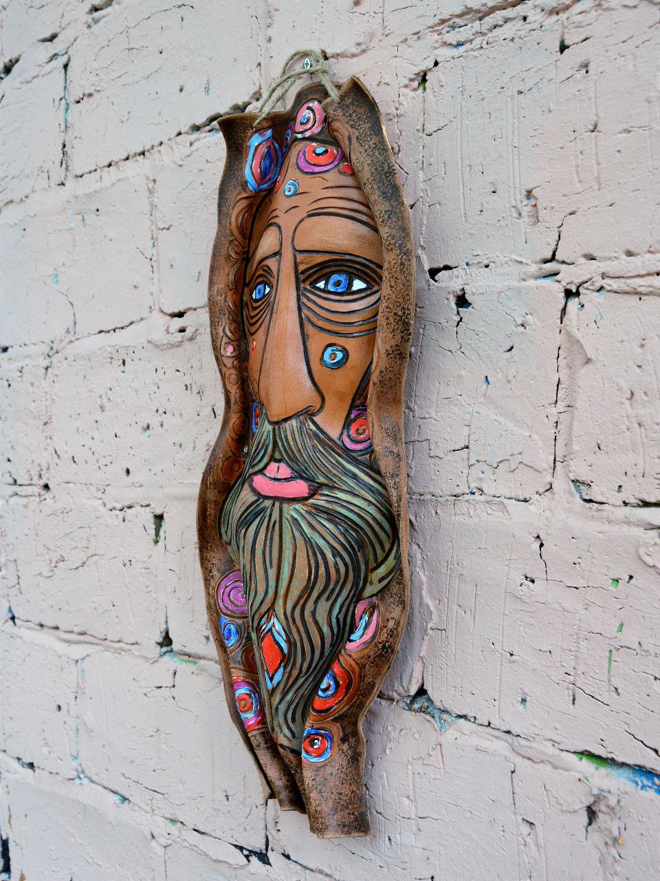 Маска из фактурной кожи настенная А.МузылевЪ &quot;Размышления Агностика перед Древом Мира&quot;