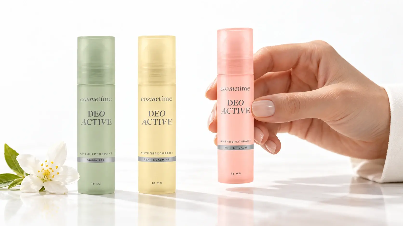 Cosmetime Deo Active — Green Tea, Pear & Jasmine и White Peach