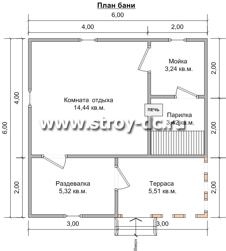 Проект бани 6х6 из профилированного бруса