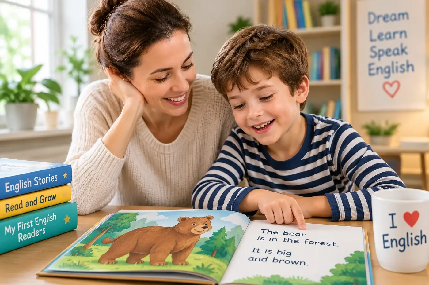 Совместное чтение простой английской книги дома