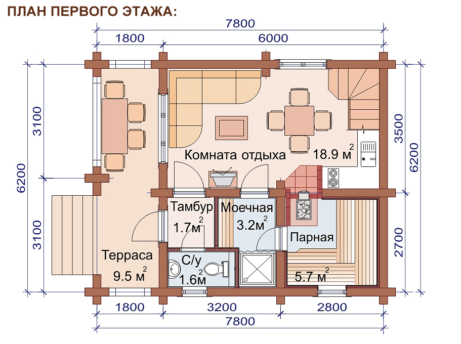 Проект бани 7х8