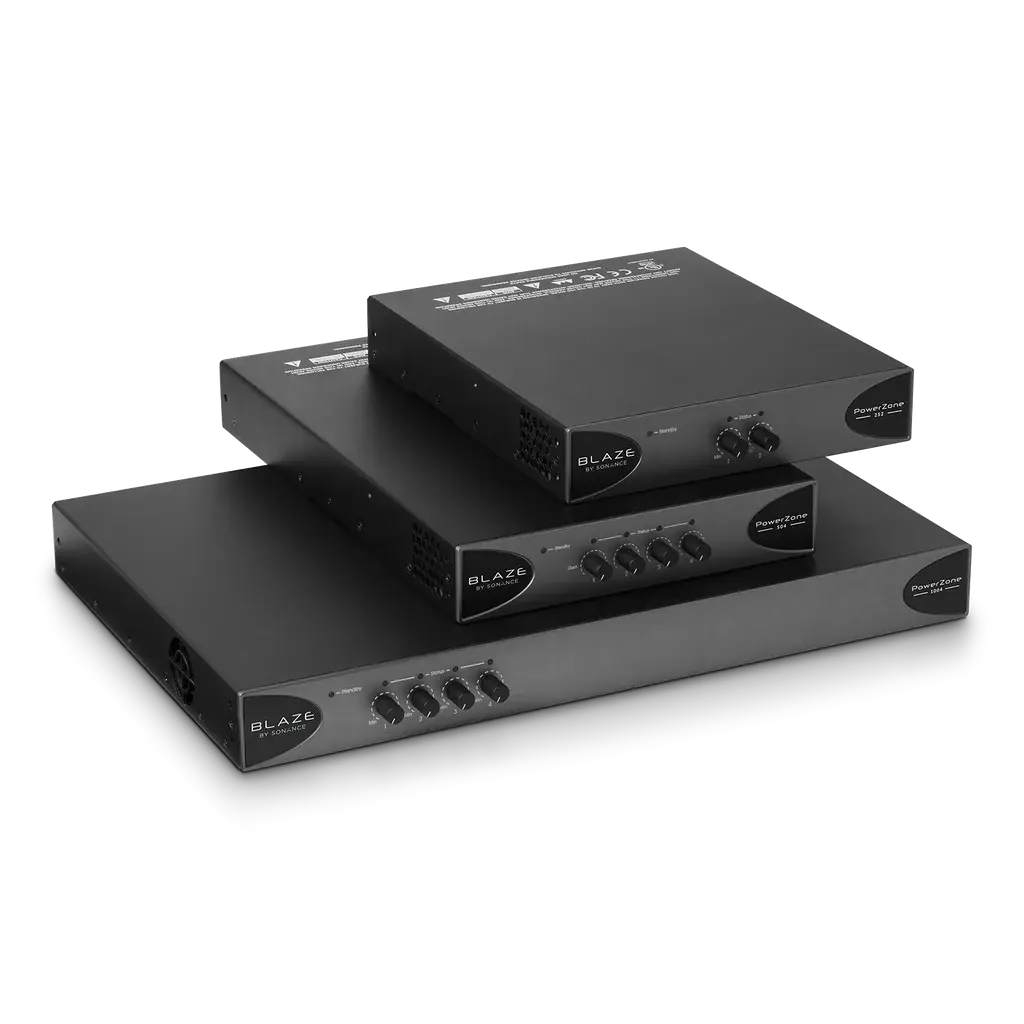 Усилители PowerZone 1U без DSP: Lo-Z/Hi-Z (100V), высокая эффективность Pascal UMAC™, UL и Energy Star.