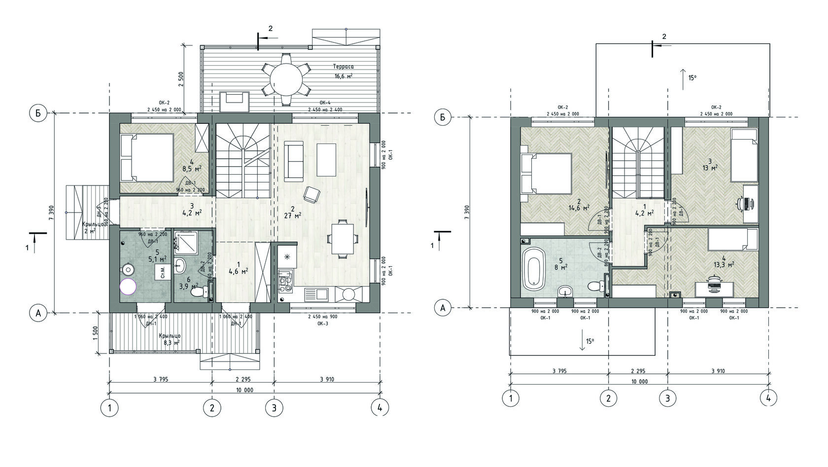 Планировка дома двухэтажного с 4 спальнями