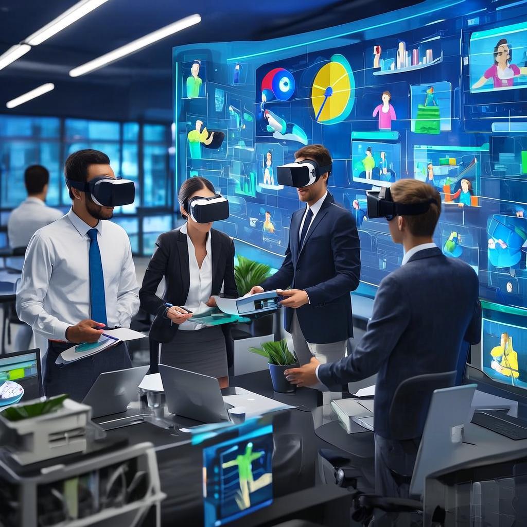 Команда сотрудников проходит VR тимбилдинг в современном клубе виртуальной реальности