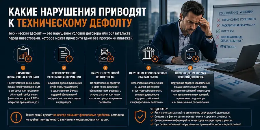 Какие нарушения приводят к техническому дефолту