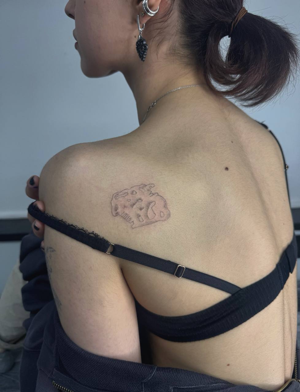 Blackwork back piece, geometric engraving
