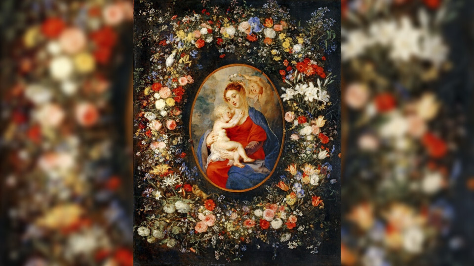 Рубенс П. П. Мадонна с Младенцем в цветочной гирлянде.1621. Лувр, Париж.
