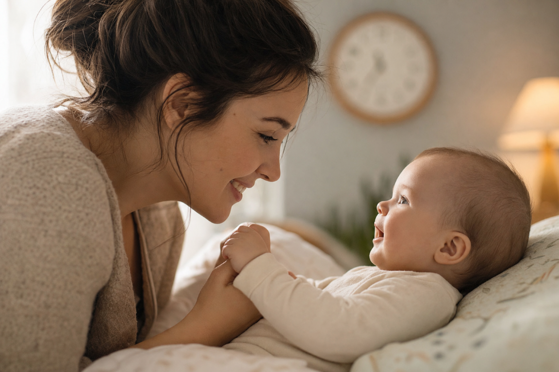 Mom feeds the baby according to his signals