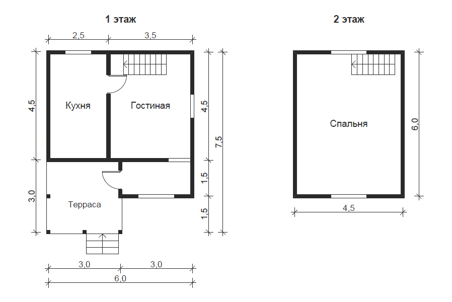 Проект двухэтажного дома 6х7