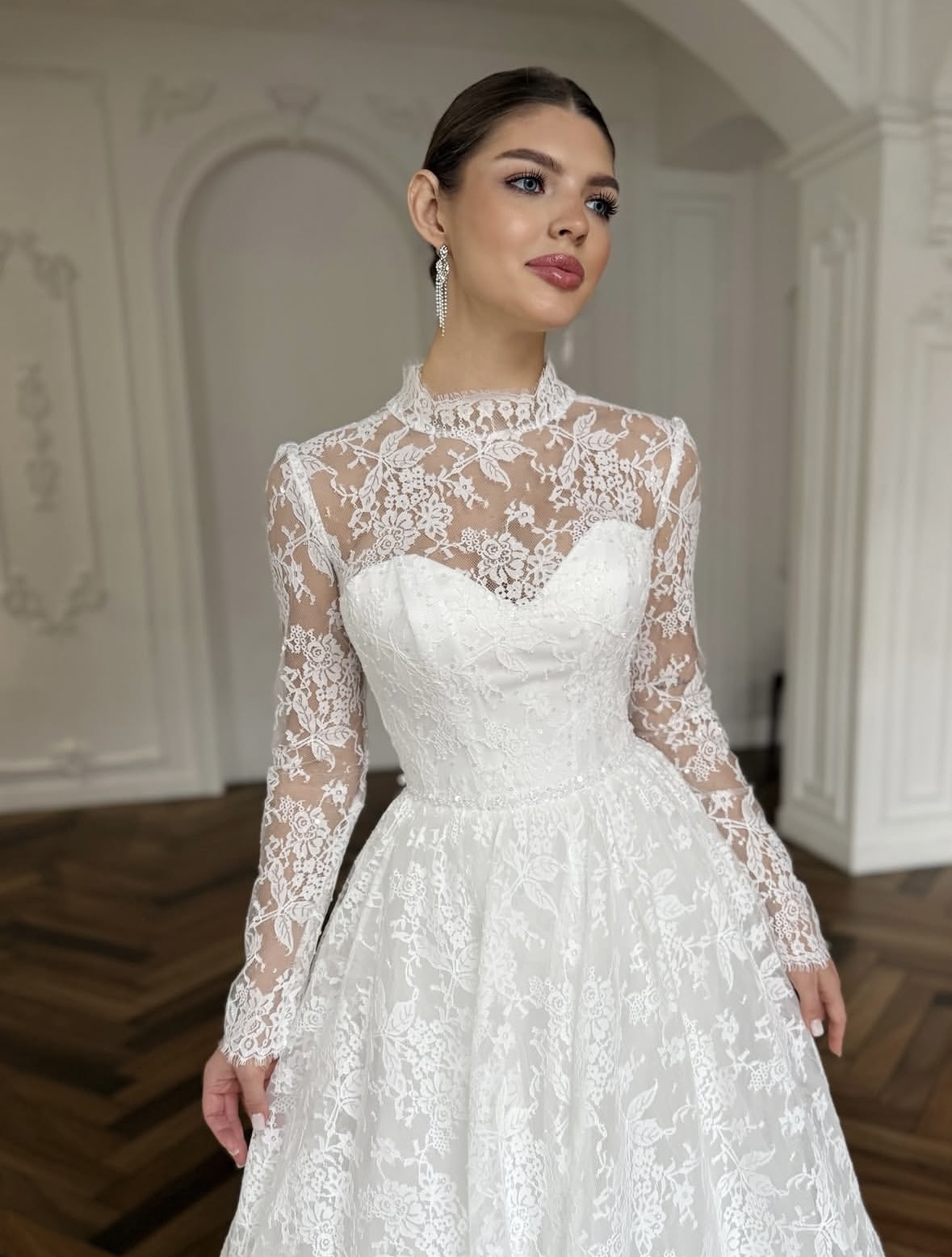 платье свадебное кружевное закрытое с рукавами