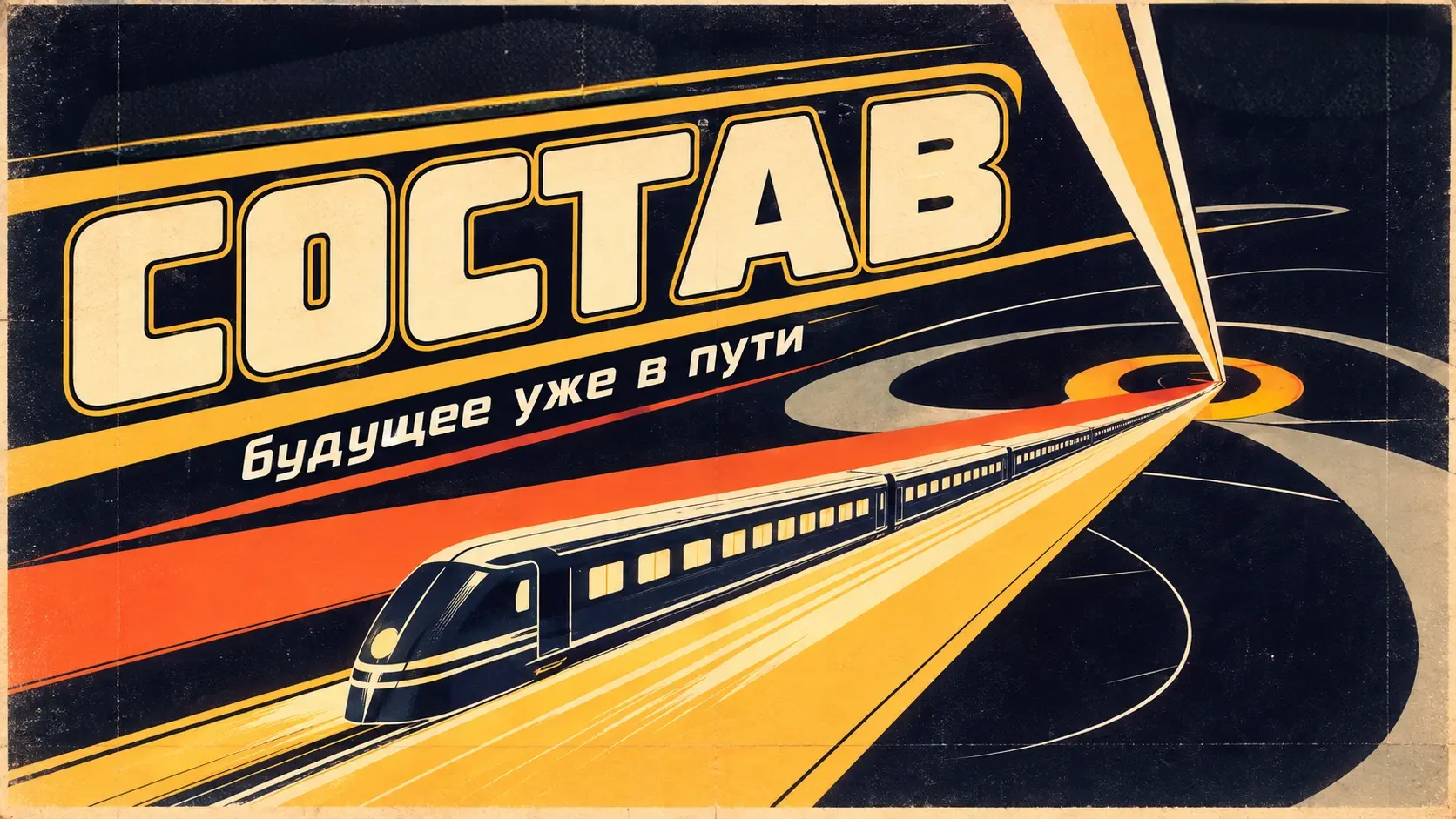 СОСТАВ. Будущее уже в пути. Ретрофутуристический поезд на золотых рельсах.